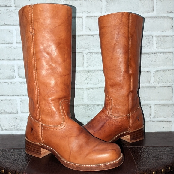 Frye Other - Frye Campus 14L Light Brown Leather Vintage Distressed Tall Square Toe Boots 9.5